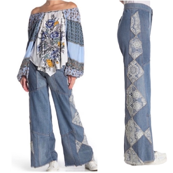 Free People In My Element Patched Flare Jeans 27 (*30) Runs Large Preowned $168 - Picture 2 of 16